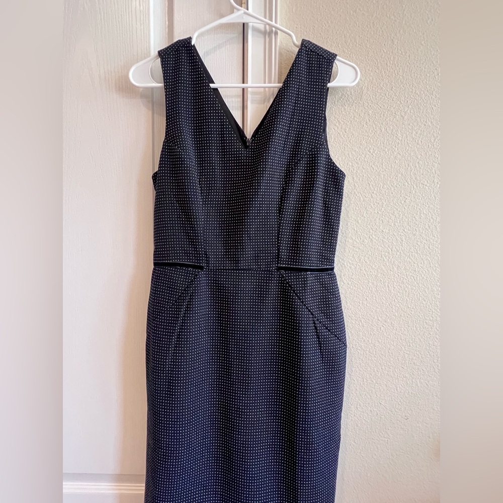 Elegant Navy Blue Polka Dot Dress